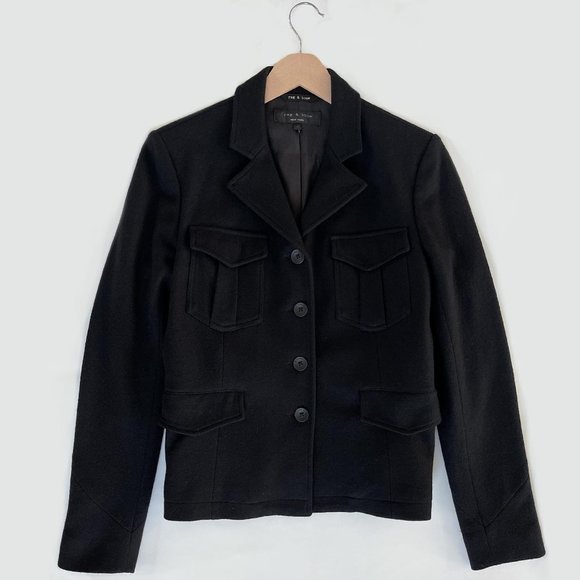 RAG & BONE Contrast Collar Wool Military Jacket in Black (Size 2) - Picture 2 of 11